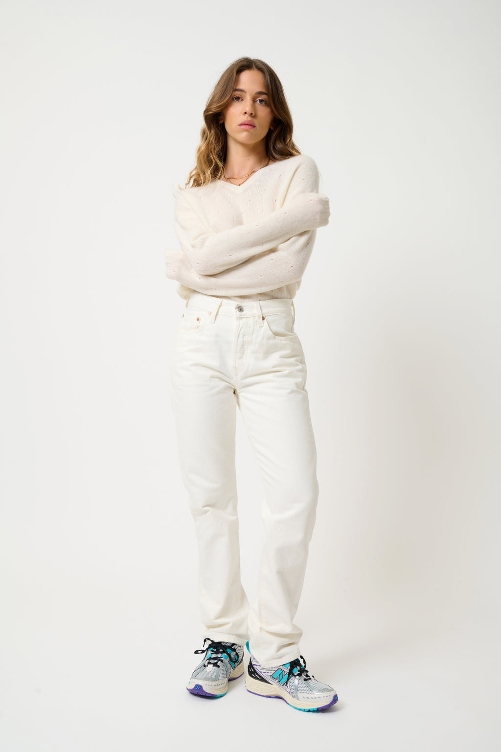 Pull Col V 4 Fils - Doty - Neige