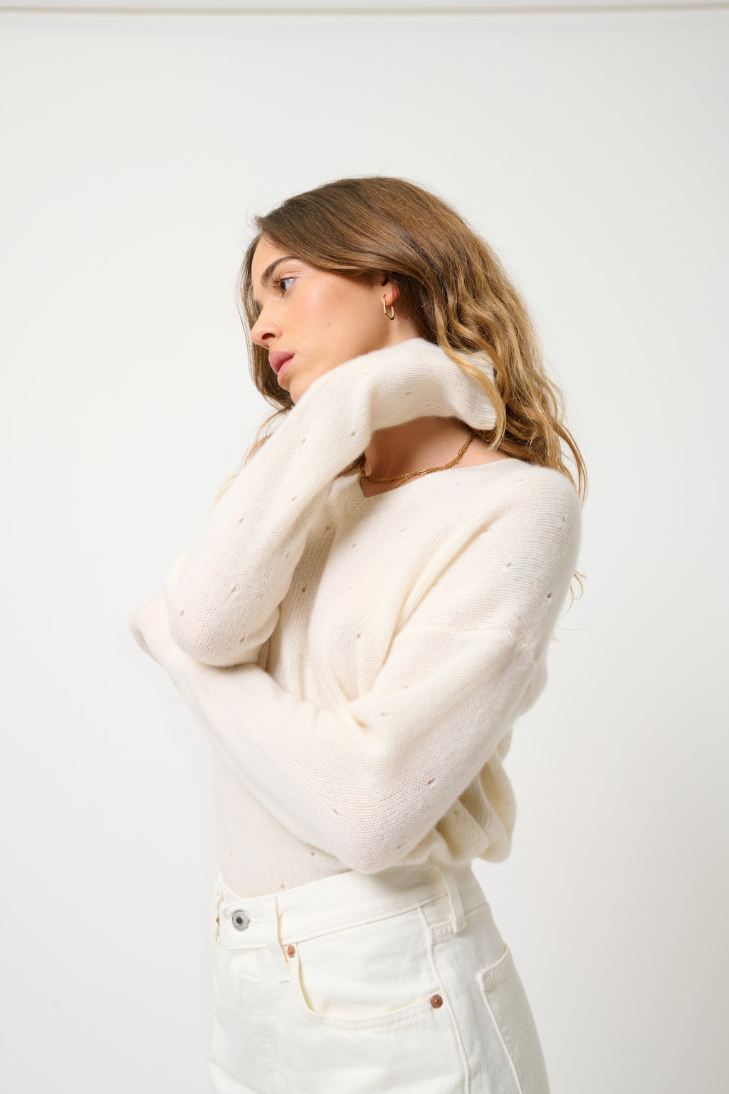 Pull Col V 4 Fils - Doty - Neige