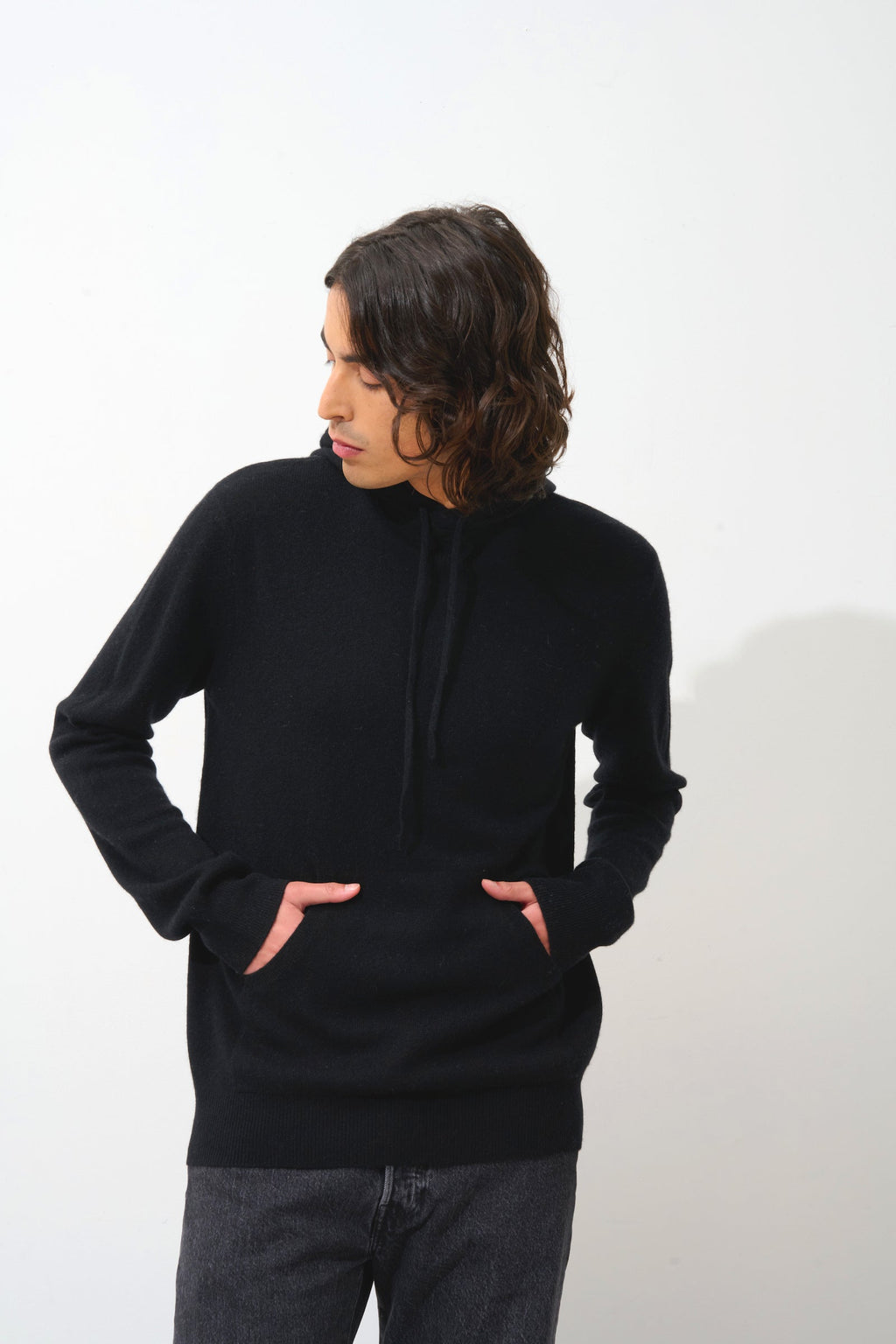 Pull Capuche - 100% Cachemire 2 Fils - Noir