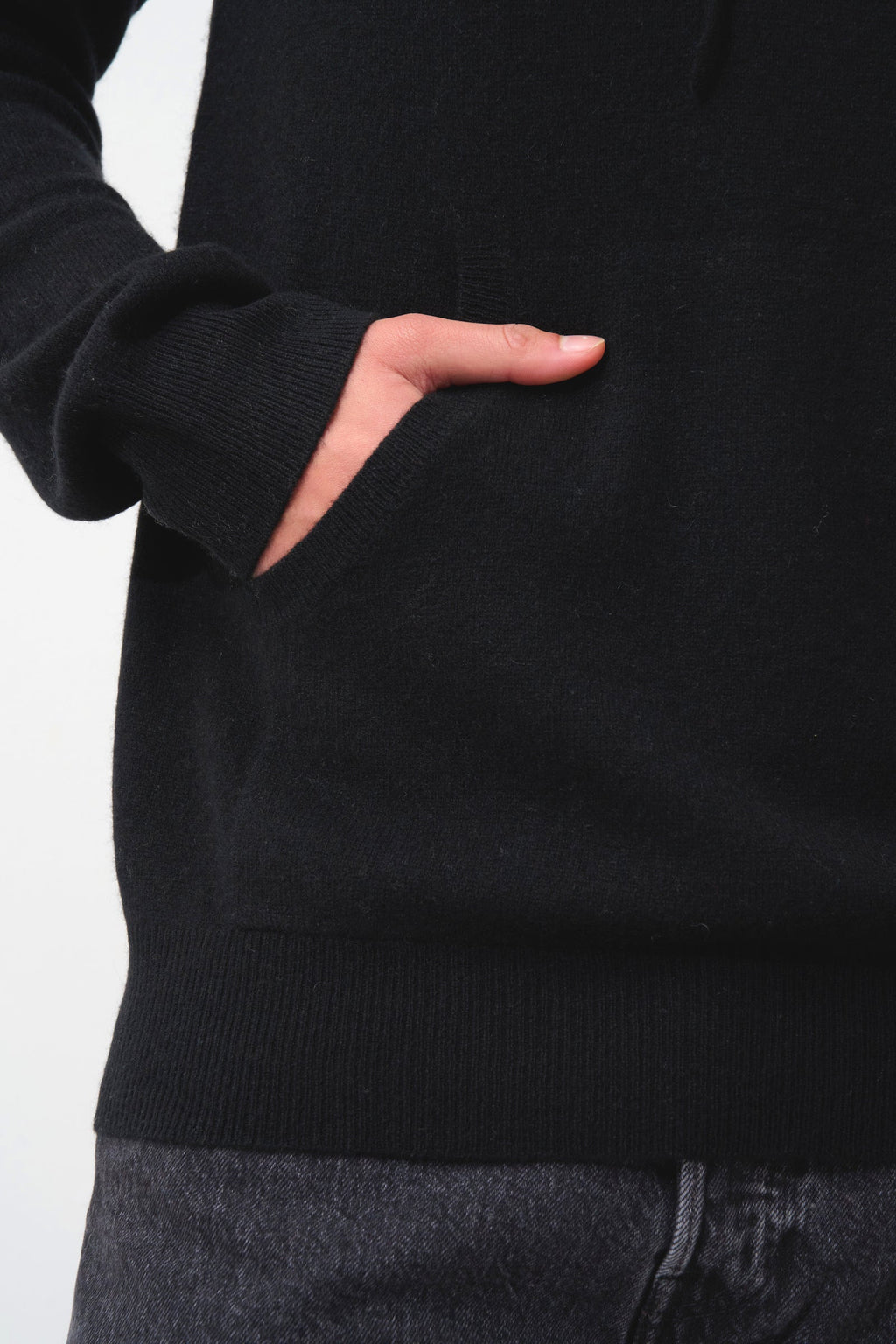 Pull Capuche - 100% Cachemire 2 Fils - Noir