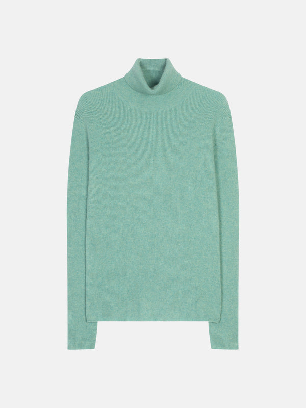 Roll Neck Jumper Suzie - Green Marl - 100% 2-Ply Cashmere - Women