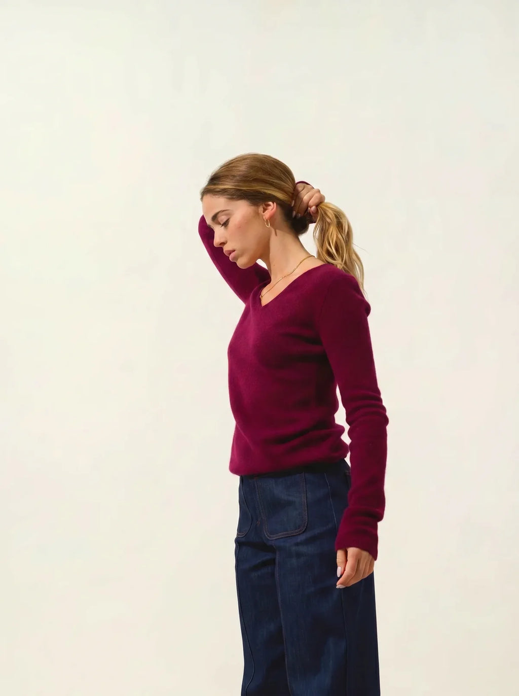 Maglione Scollo a V 4 Fili Chelsea - Bordeaux - 100% Cashmere 4 Fili - Donna