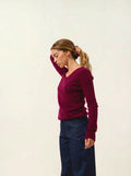 Maglione Scollo a V 4 Fili Chelsea - Bordeaux - 100% Cashmere 4 Fili - Donna