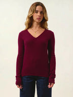 Maglione Scollo a V 4 Fili Chelsea - Bordeaux - 100% Cashmere 4 Fili - Donna