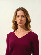 Maglione Scollo a V 4 Fili Chelsea - Bordeaux - 100% Cashmere 4 Fili - Donna