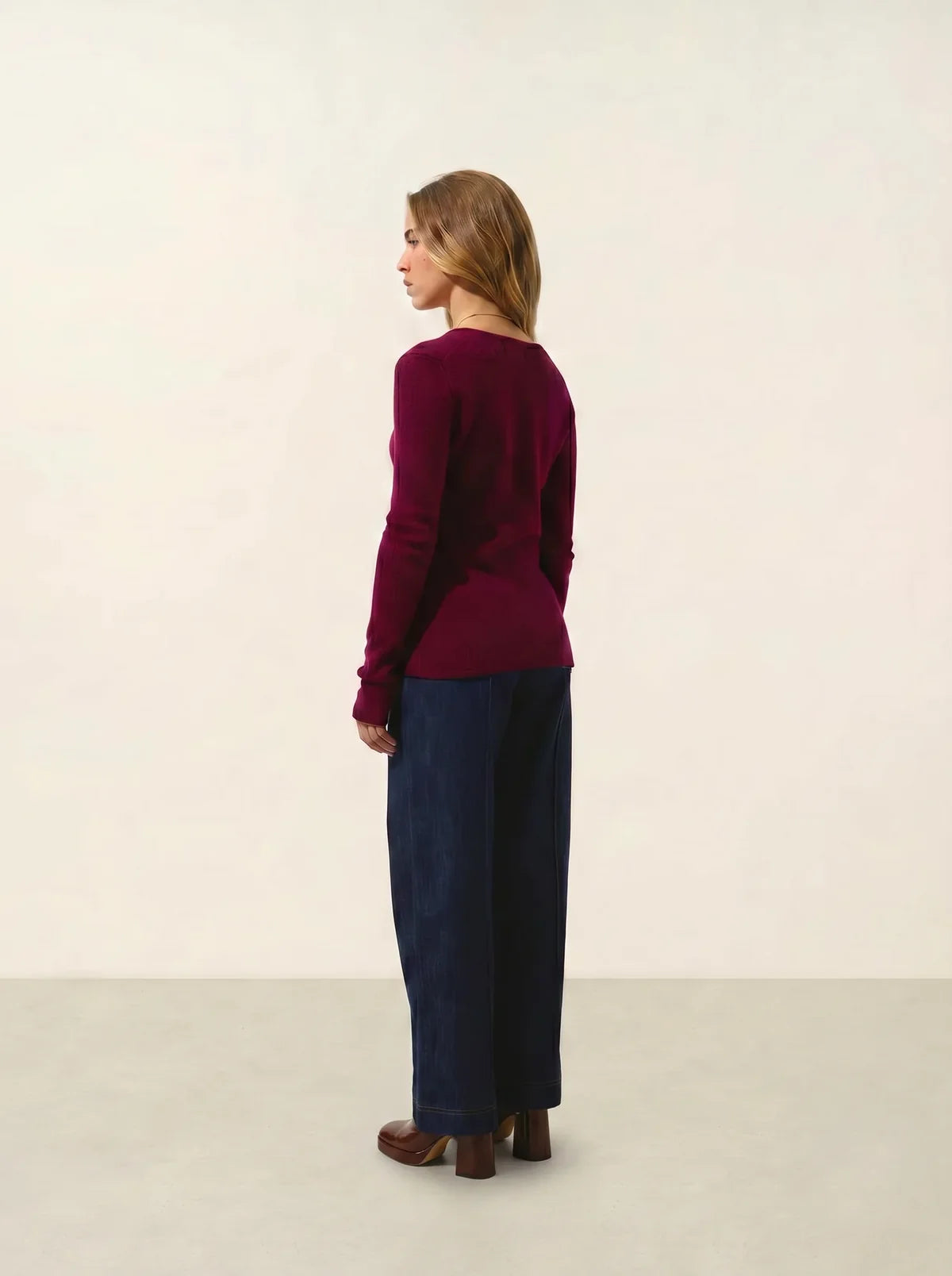 Maglione Scollo a V 4 Fili Chelsea - Bordeaux - 100% Cashmere 4 Fili - Donna