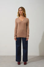 4-Ply V-Neck Jumper - Chelsea - Brown