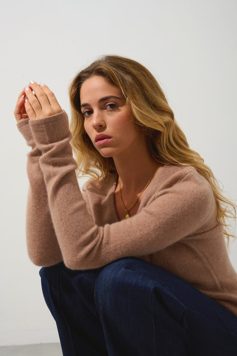 4-Ply V-Neck Jumper - Chelsea - Brown