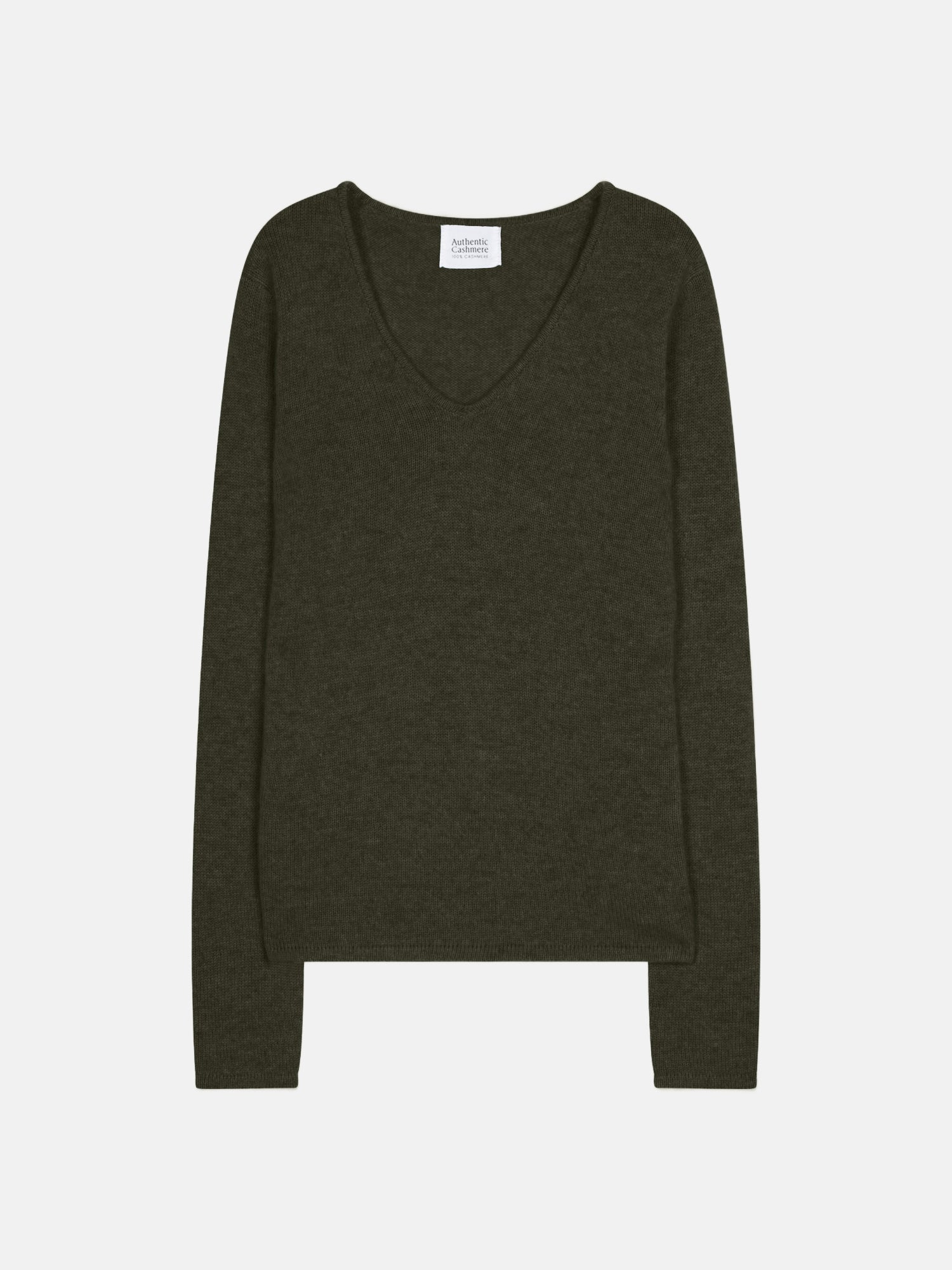 V-Neck Jumper 4-Ply Chelsea - Khaki - 100% 4-Ply Cashmere - Women