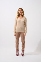 4-Ply V-Neck Jumper Chelsea - Sand - 100% 4-Ply Cashmere - Women