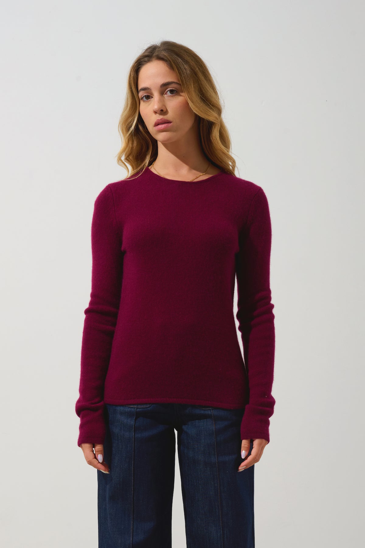 Round-Neck Jumper 4-Ply Ivy - Bordeaux - 100% 4-Ply Cashmere - Women