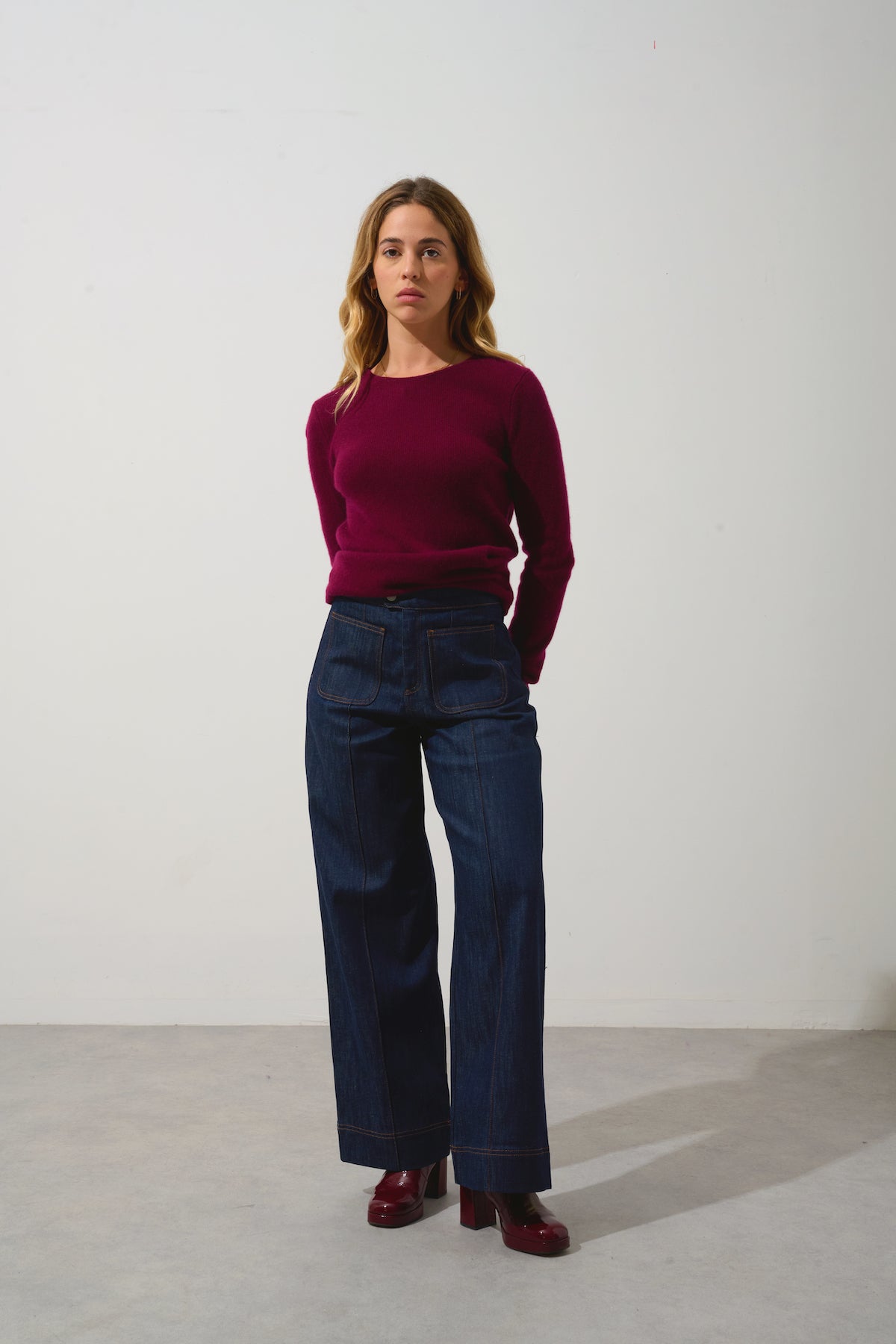 Round-Neck Jumper 4-Ply Ivy - Bordeaux - 100% 4-Ply Cashmere - Women
