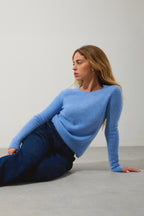 Jersey de cuello redondo Ivy de 4 hilos - Cielo - 100% cachemira de 4 hilos - Mujer
