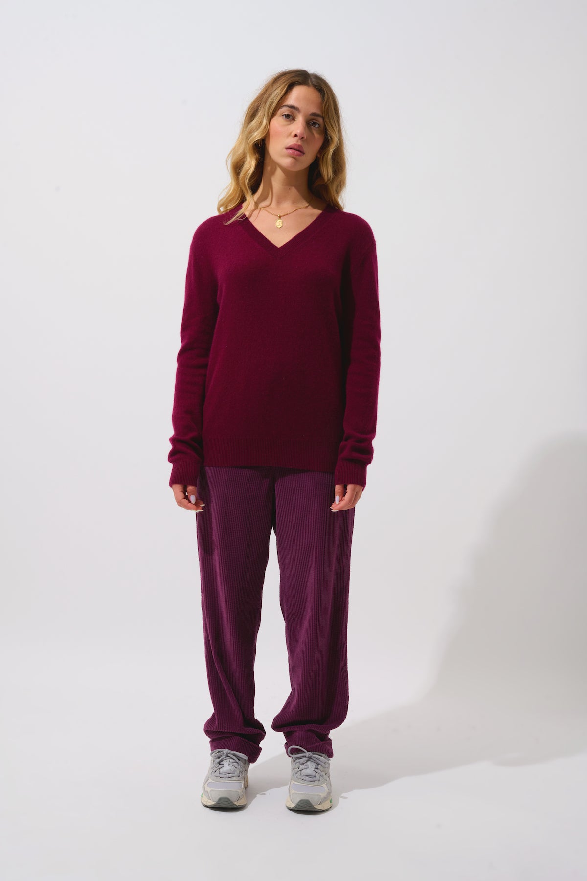 V-Neck Jumper Gardoria - Bordeaux - 100% 2-Ply Cashmere - Women