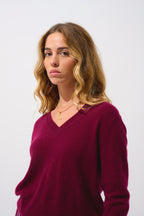 V-Neck Jumper Gardoria - Bordeaux - 100% 2-Ply Cashmere - Women