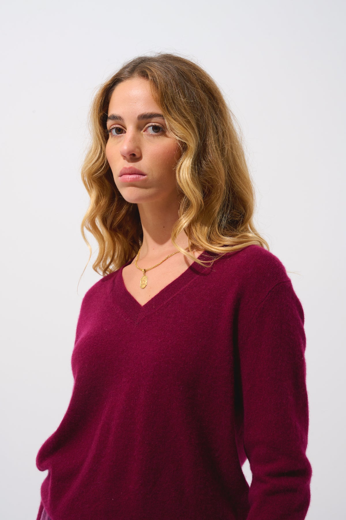 V-Neck Jumper Gardoria - Bordeaux - 100% 2-Ply Cashmere - Women