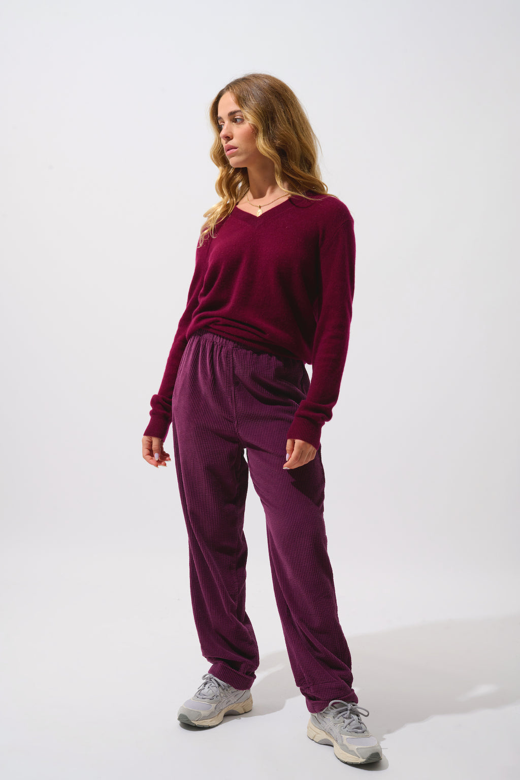 V-Neck Jumper Gardoria - Bordeaux - 100% 2-Ply Cashmere - Women