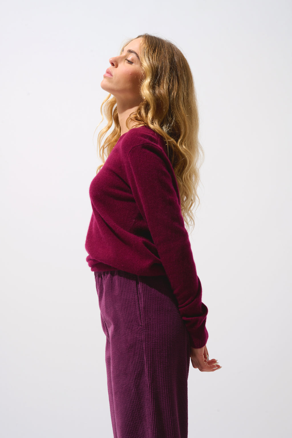 V-Neck Jumper Gardoria - Bordeaux - 100% 2-Ply Cashmere - Women