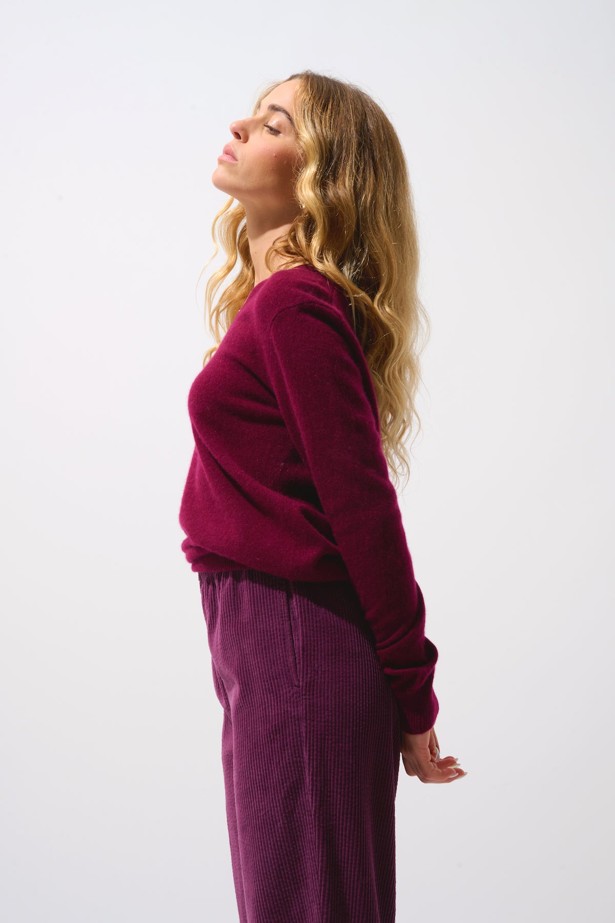 V-Neck Jumper Gardoria - Bordeaux - 100% 2-Ply Cashmere - Women