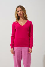 Jersey de cuello en V Giusalet - Fucsia - 100% cachemira de 2 cabos - Mujer