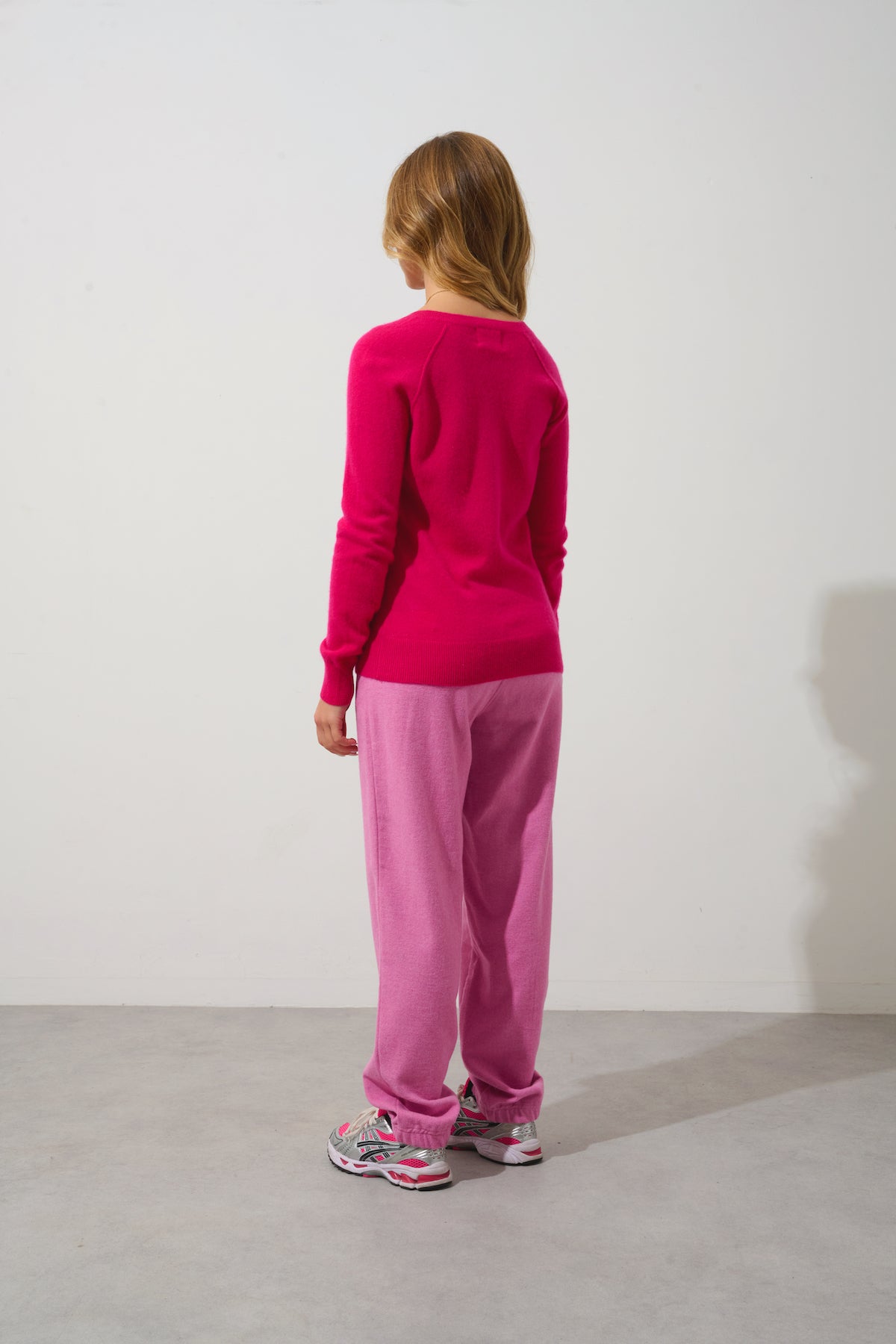 Jersey de cuello en V Giusalet - Fucsia - 100% cachemira de 2 cabos - Mujer