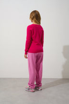Jersey de cuello en V Giusalet - Fucsia - 100% cachemira de 2 cabos - Mujer