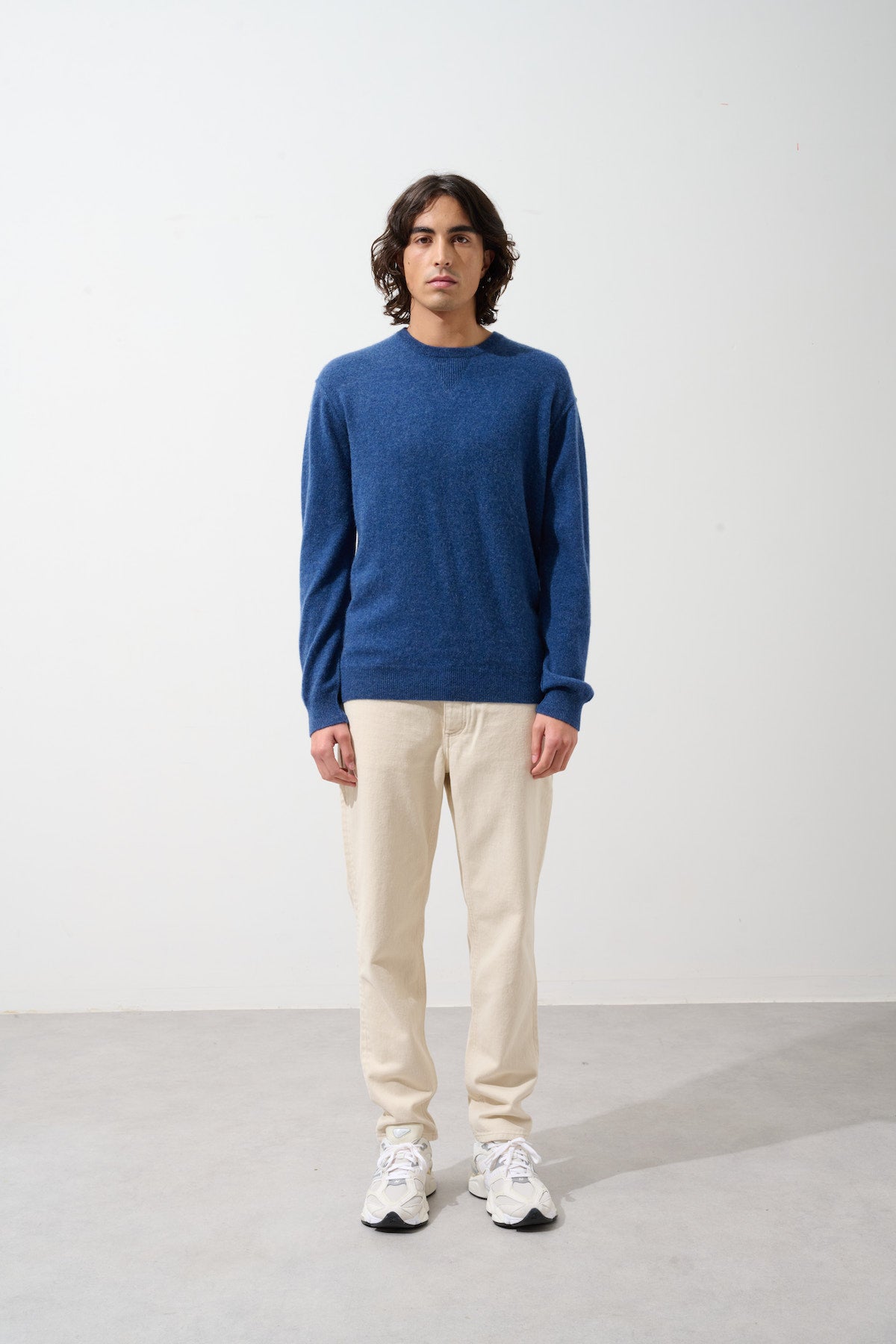 Pull Col Rond Nolan - Ocean Chiné - 100% Cachemire 2 Fils