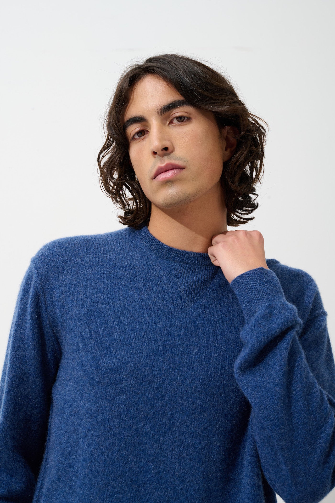 Pull Col Rond Nolan - Ocean Chiné - 100% Cachemire 2 Fils
