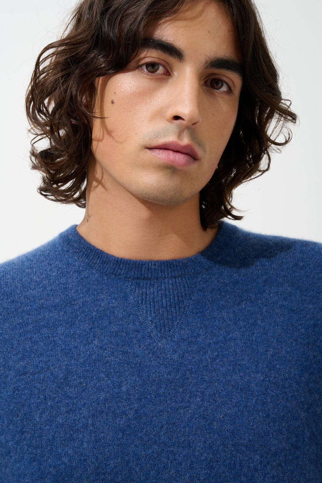 Pull Col Rond Nolan - Ocean Chiné - 100% Cachemire 2 Fils