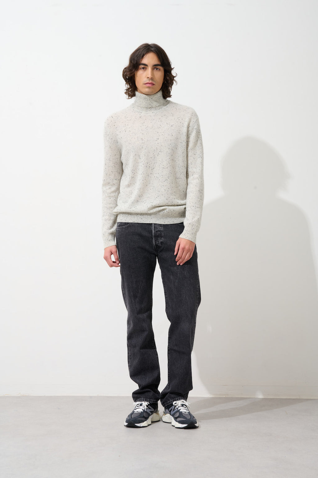 Pull Col Roulé - 100% Cachemire 2 Fils - Gris/Noir