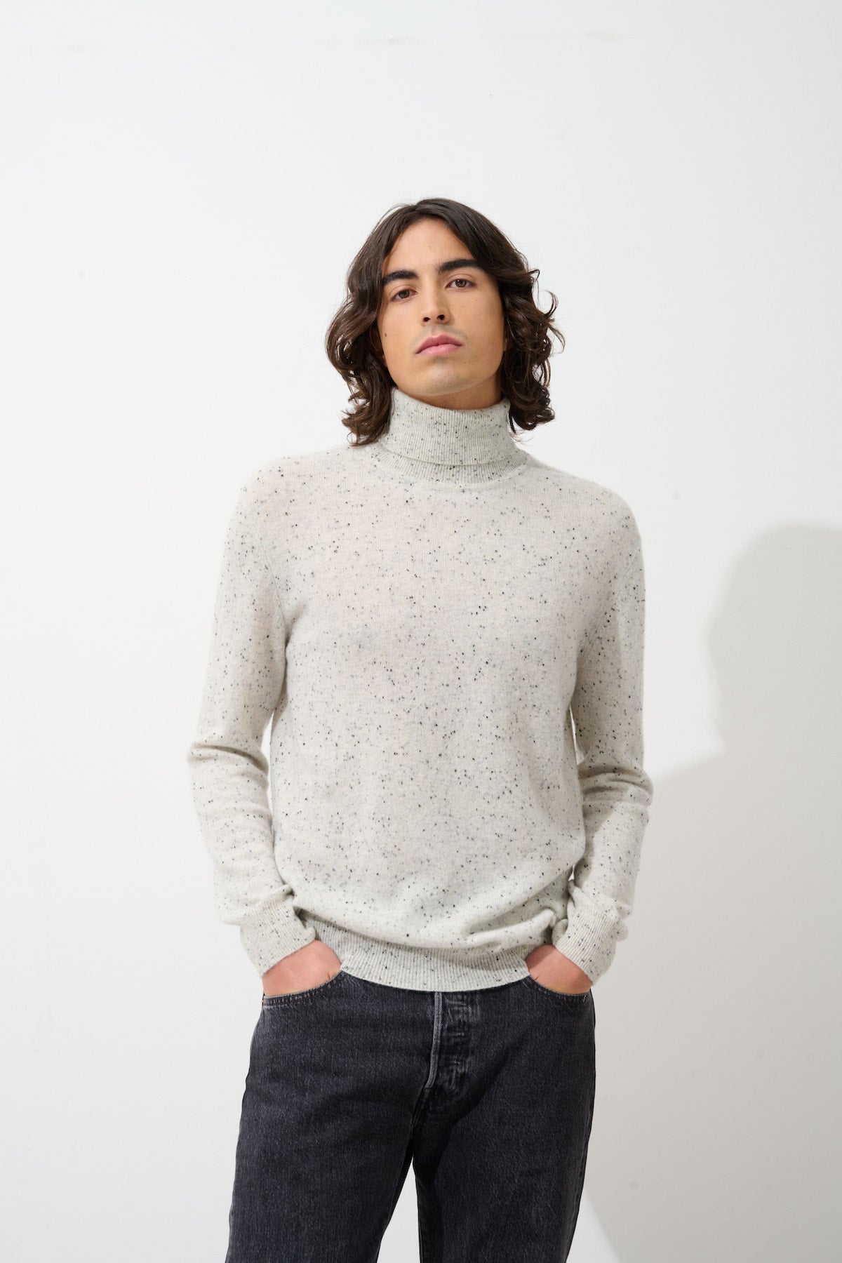 Pull Col Roulé - 100% Cachemire 2 Fils - Gris/Noir