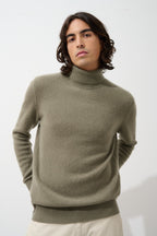 Jersey de cuello alto de 4 hilos Martin - Army - 100% cachemir de 4 hilos - Hombre