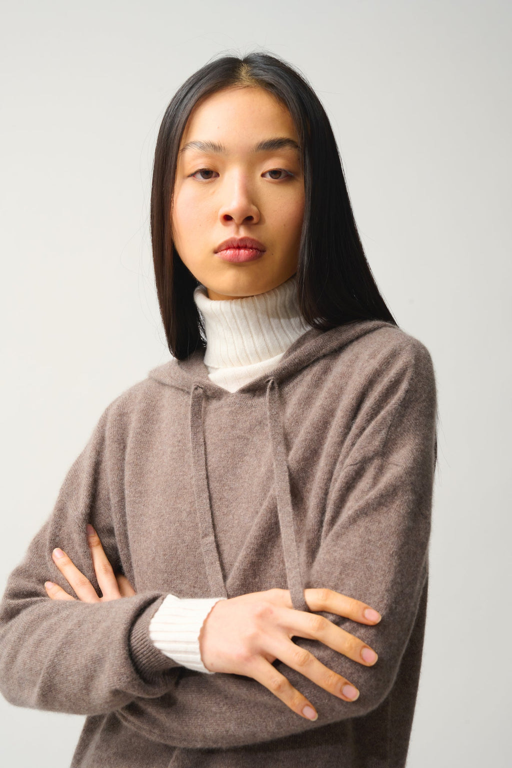 Pull Capuche - 100% Cachemire 2 Fils - Taupe Chiné - Femme