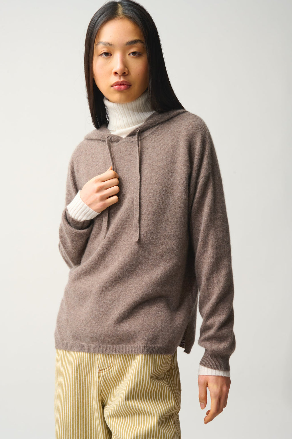 Pull Capuche - 100% Cachemire 2 Fils - Taupe Chiné - Femme
