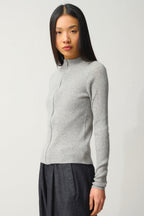 Zipped Cardigan with Stand Collar - Alberte - Heather Gray