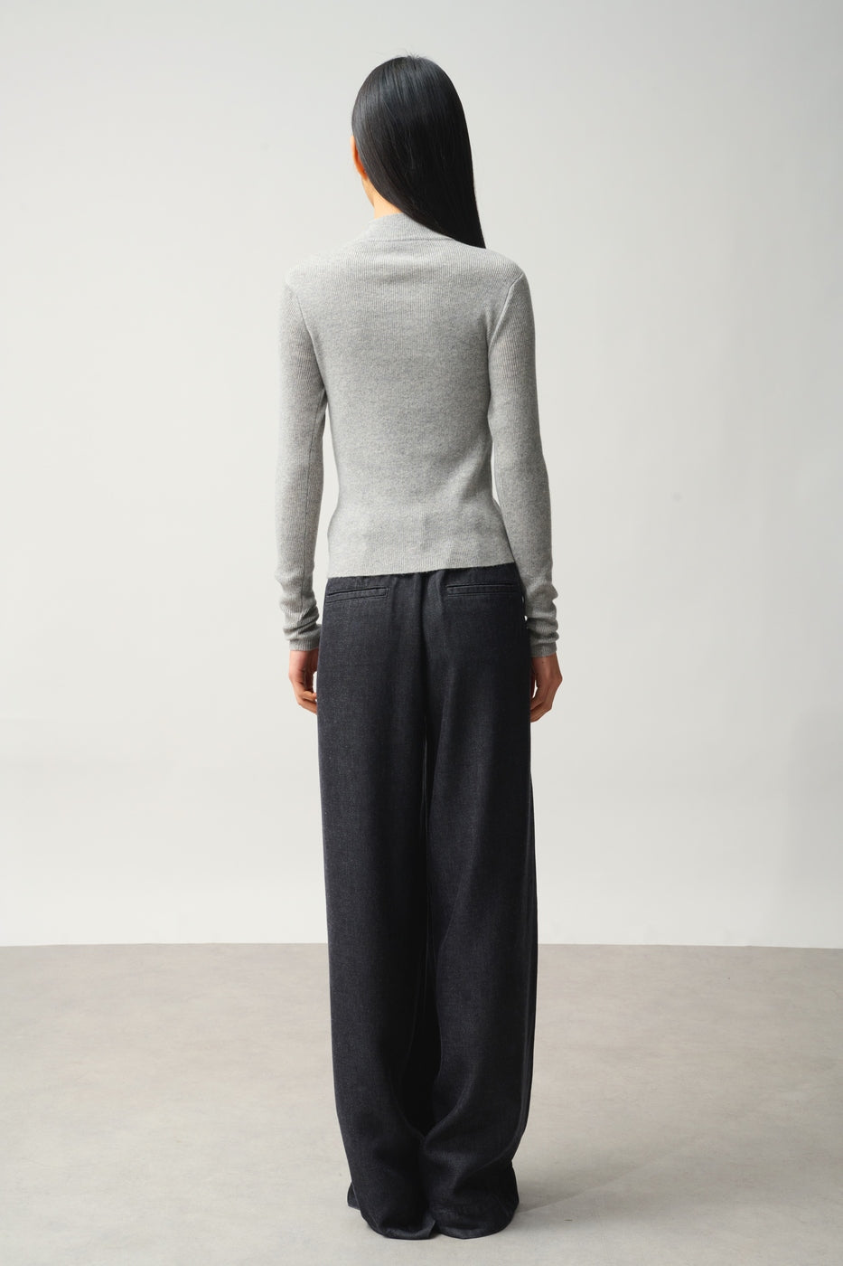 Zip-Up Stand Collar Cardigan - Alberte - Grey Marl