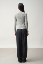 Zip-Up Stand Collar Cardigan - Alberte - Grey Marl