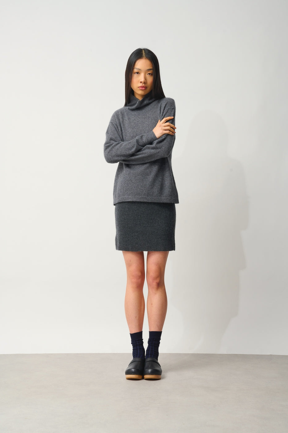 Pull Col Montant Bénitier - Cheviot - Anthracite Chiné