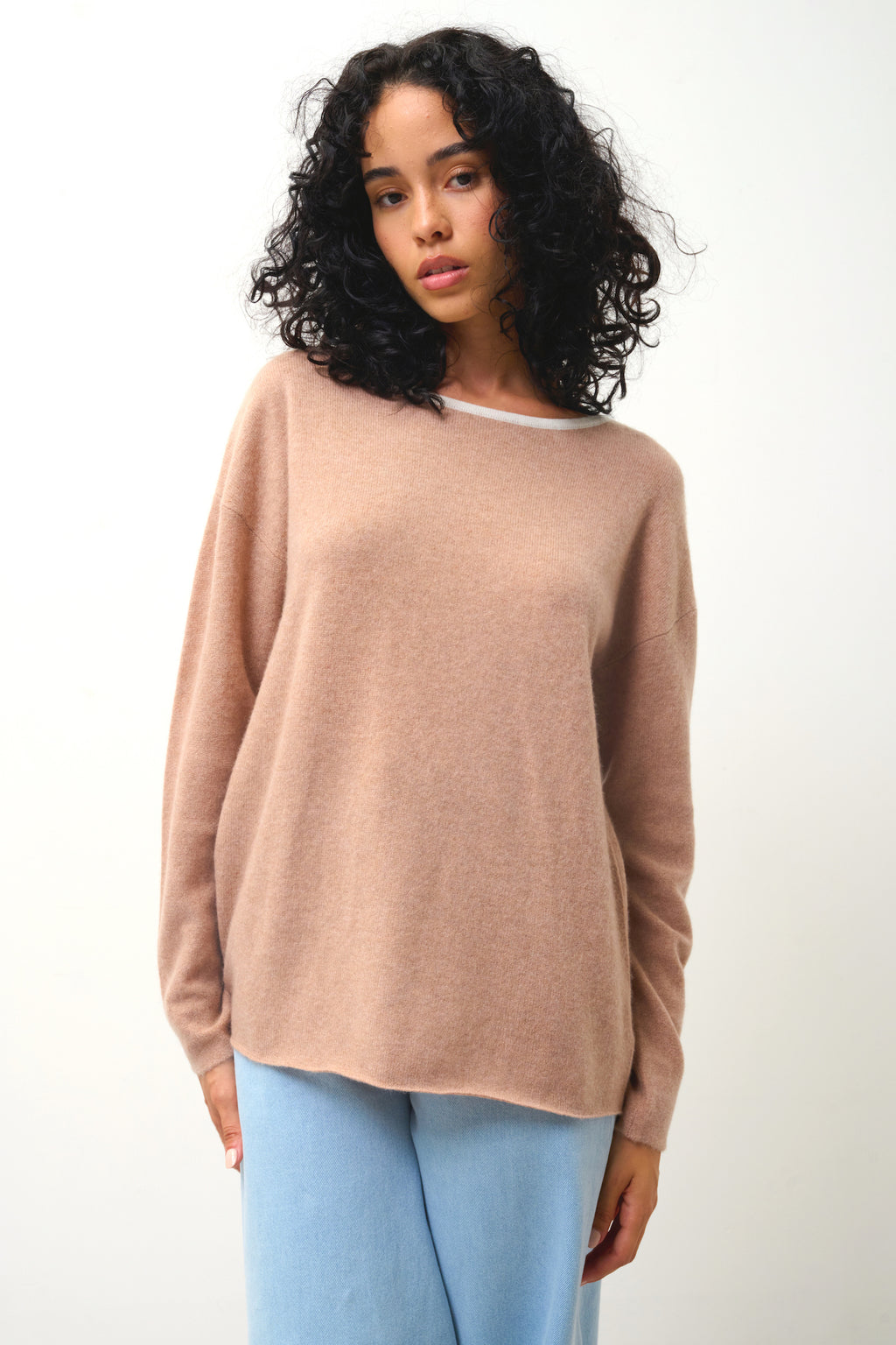 Pull Col Rond - Venus - Camel Chiné/Ivoire