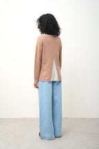 Pull Col Rond - Venus - Camel Chiné/Ivoire