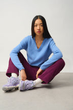 Pull Col V 4 Fils - Doty - Sky