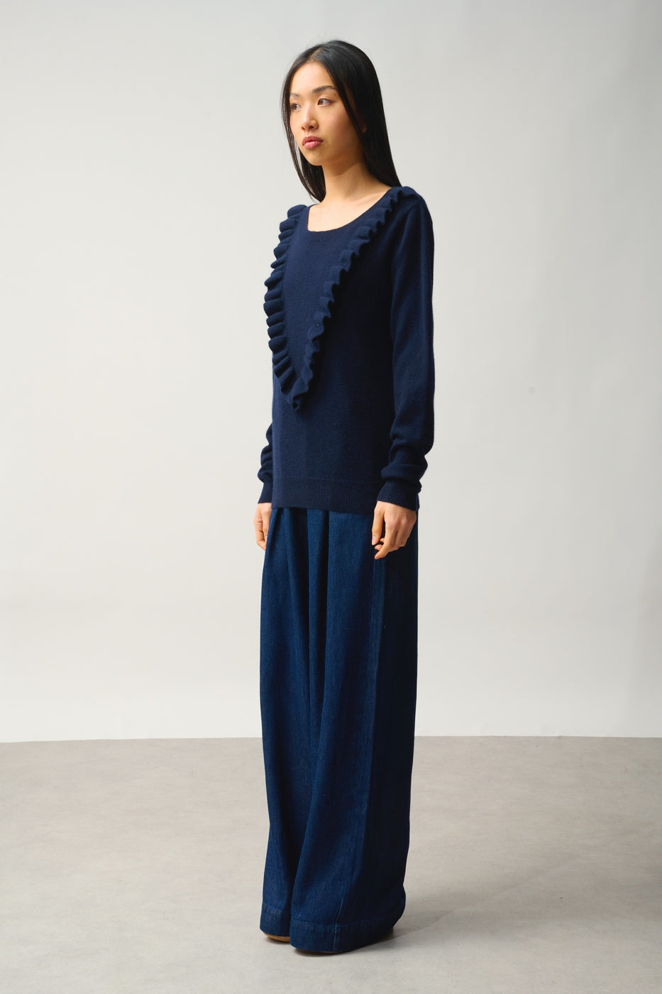 Pull Col Rond Volants Devant - Knott - Navy