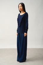 Pull Col Rond Volants Devant - Knott - Navy
