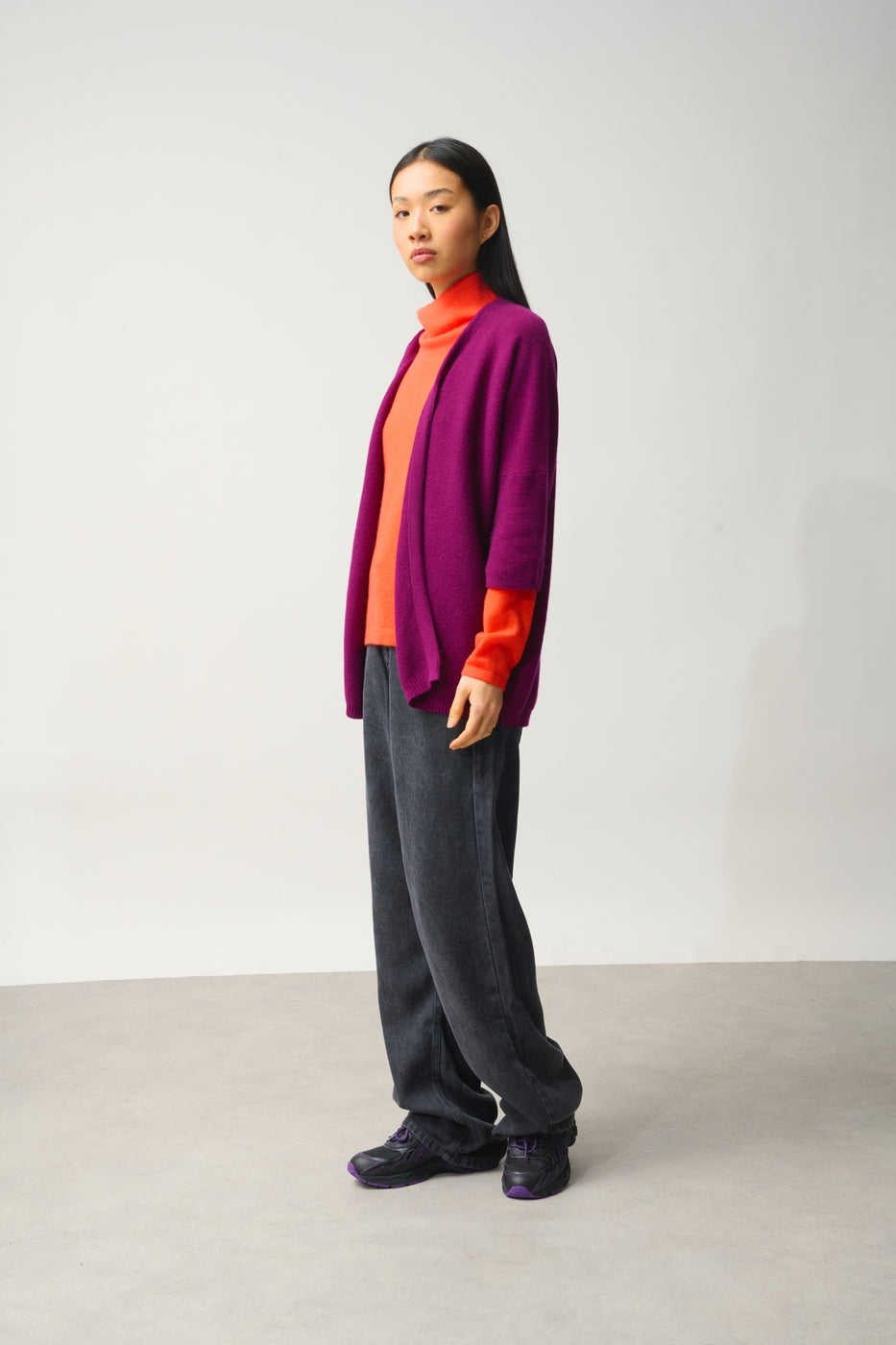 Gilet Ouvert Col V Manches 3_4 - Mendip - Violet