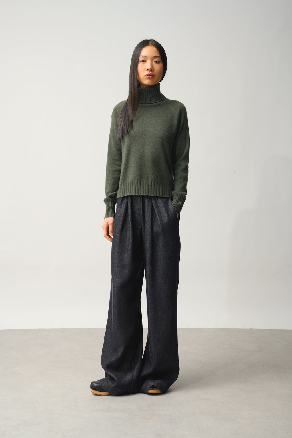 Pull Col Roulé - 100% Cachemire 2 Fils - Kaki