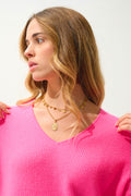 Jersey Cuello en V - 100% Cachemira 2 Hilos - Rosa Fluorescente