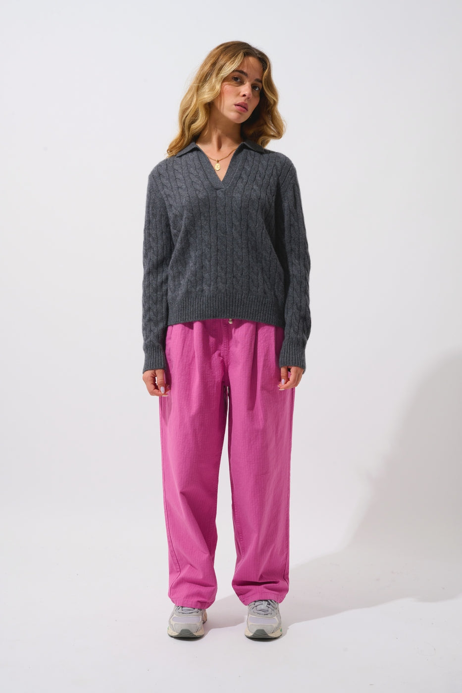 Open Polo Neck Jumper 4-Ply - Elysandra - Anthracite Marl