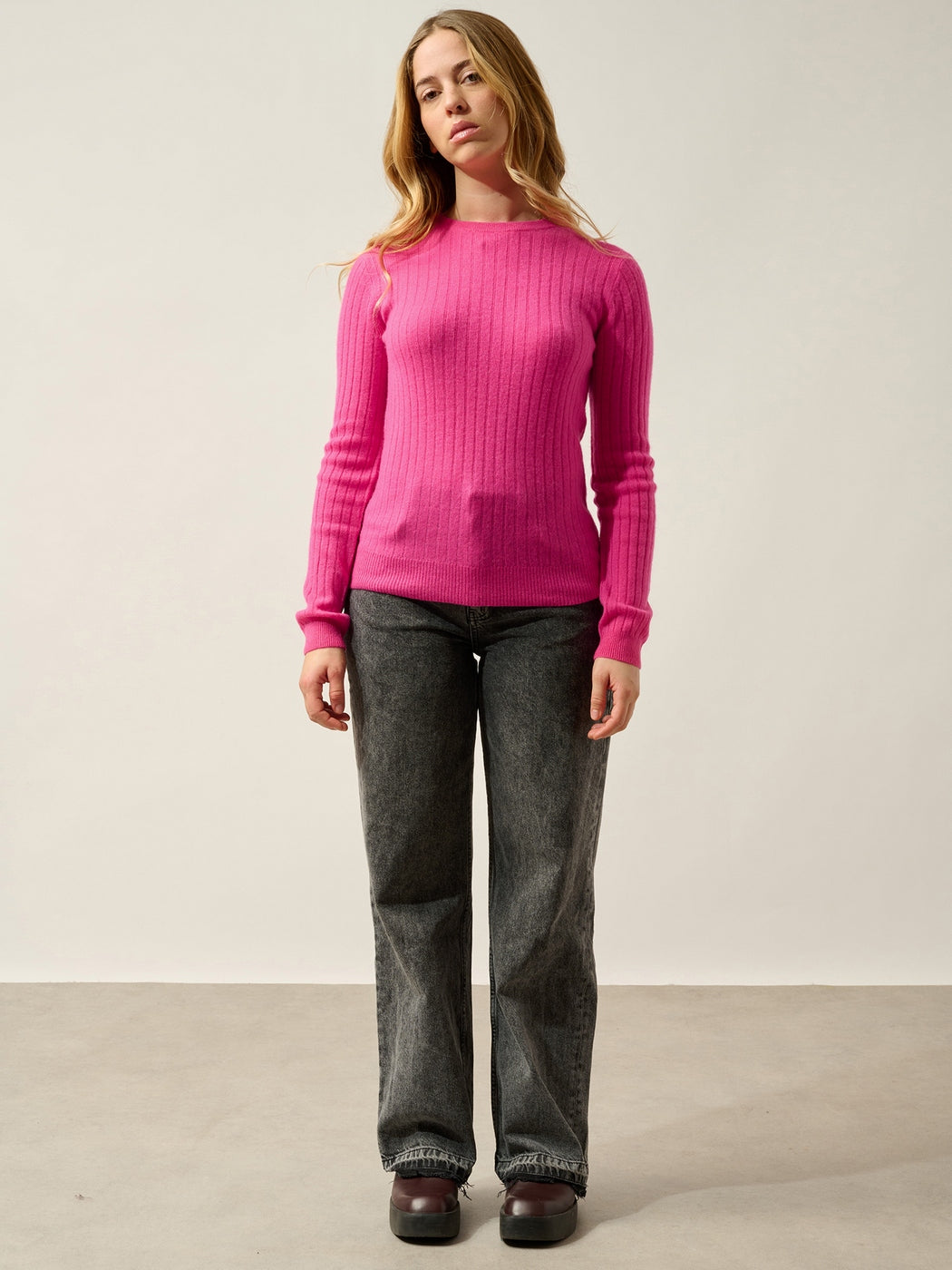 Pull Col Rond Bella - 100% Cachemire, 2 Fils - Flamant Rose - Femme
