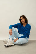 V-Neck Jumper - Agel - Mottled Blue