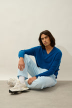 V-Neck Jumper - Agel - Mottled Blue